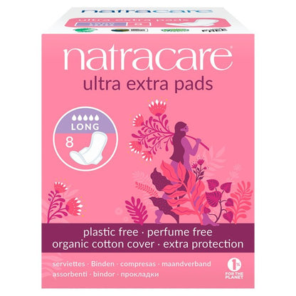 Organic Cotton Ultra Extra Pads 8 Long - Natracare - Feminine Sanitary Supplies - Eco Natural Products