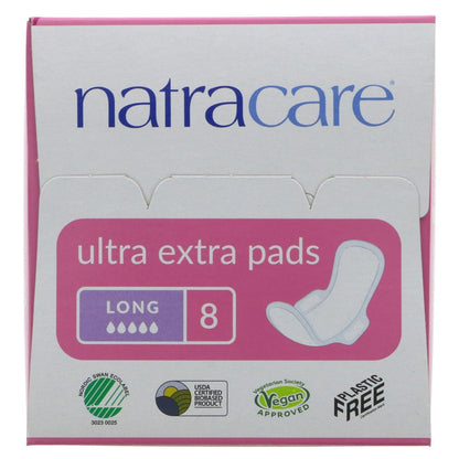 Organic Cotton Ultra Extra Pads 8 Long - Natracare - Feminine Sanitary Supplies - Eco Natural Products