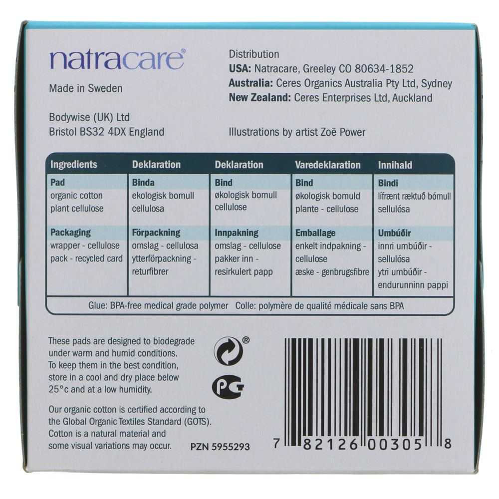 Organic Cotton Ultra Pads 14 Regular Flow - Natracare - Feminine Sanitary Supplies - Eco Natural Products