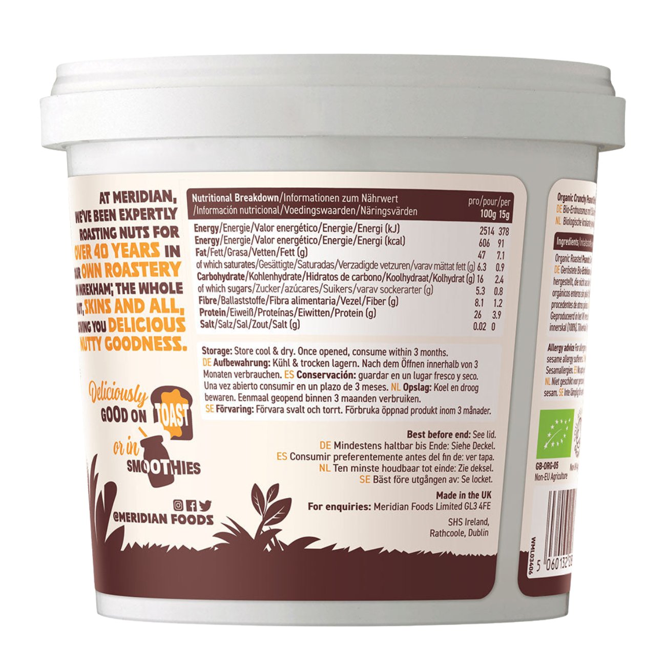 Organic Crunchy Peanut Butter 100% 1000g - Meridian - Peanut Butter - Eco Natural Products