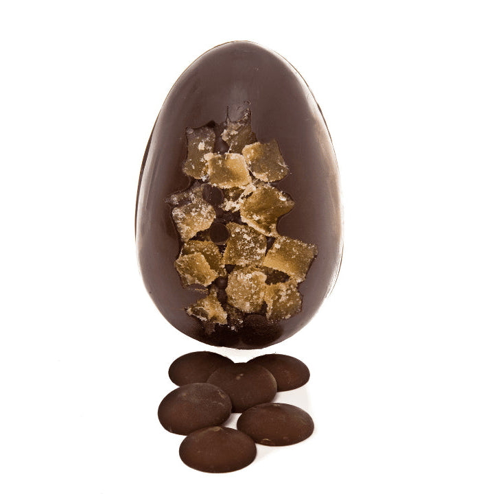 Cocoa Loco Organic Dark Chocolate Ginger filled Dark Buttons Easter Egg 225g actual product