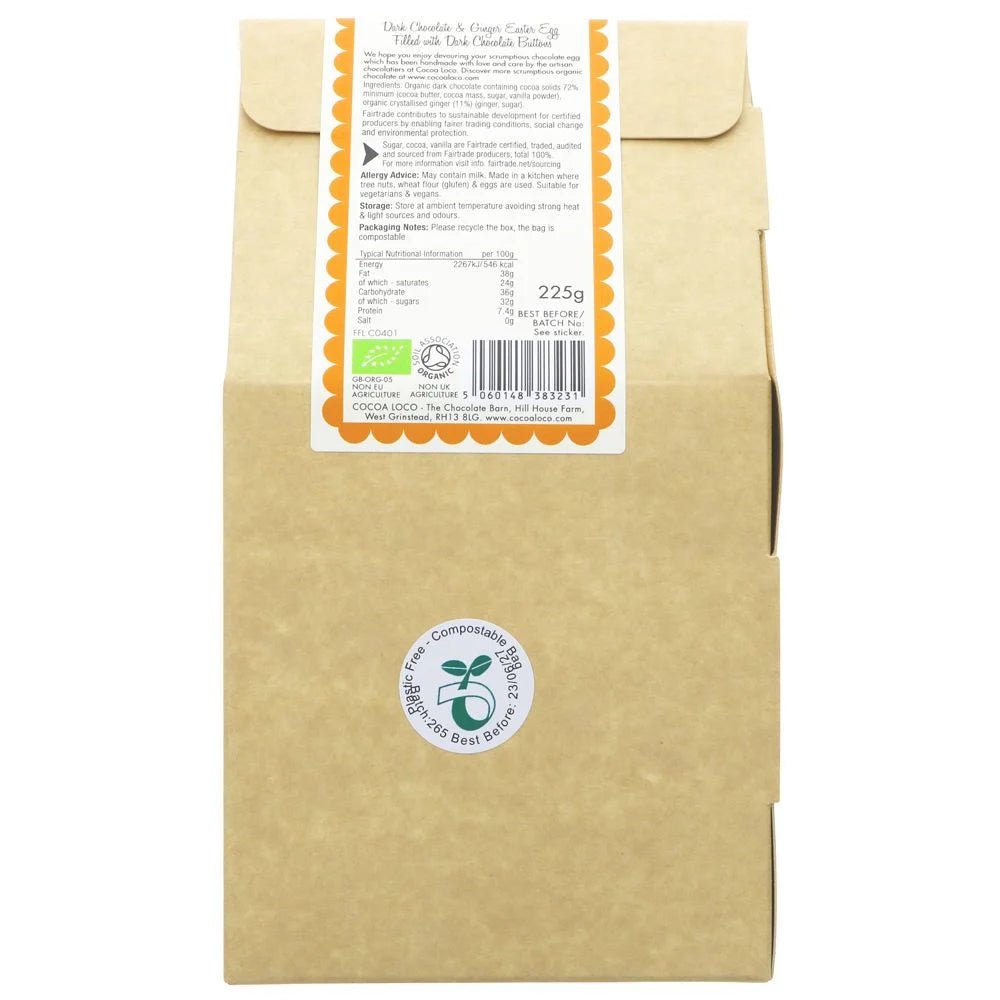 Organic Dark Chocolate Ginger - filled Dark Buttons Easter Egg 225g - Cocoa Loco - Chocolates - Cocoa Loco