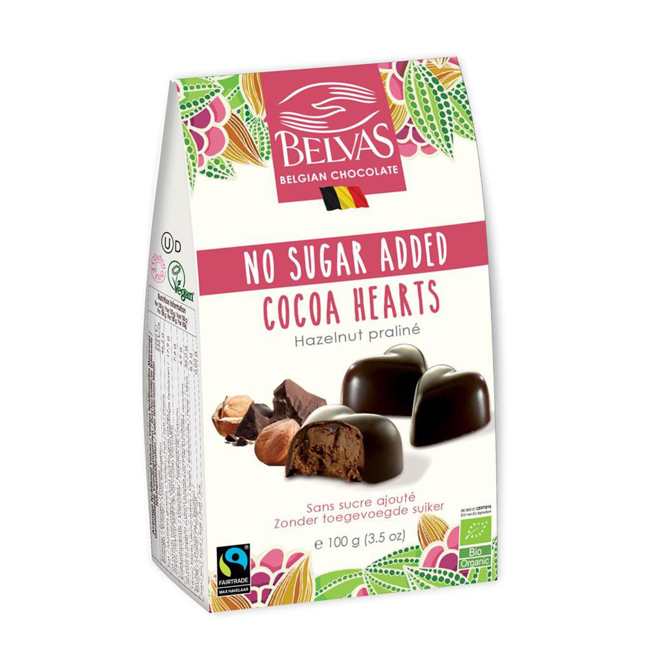 Organic Dark Hearts Ganache No Sugar Added 100g - Belvas - Chocolate - Eco Natural Products