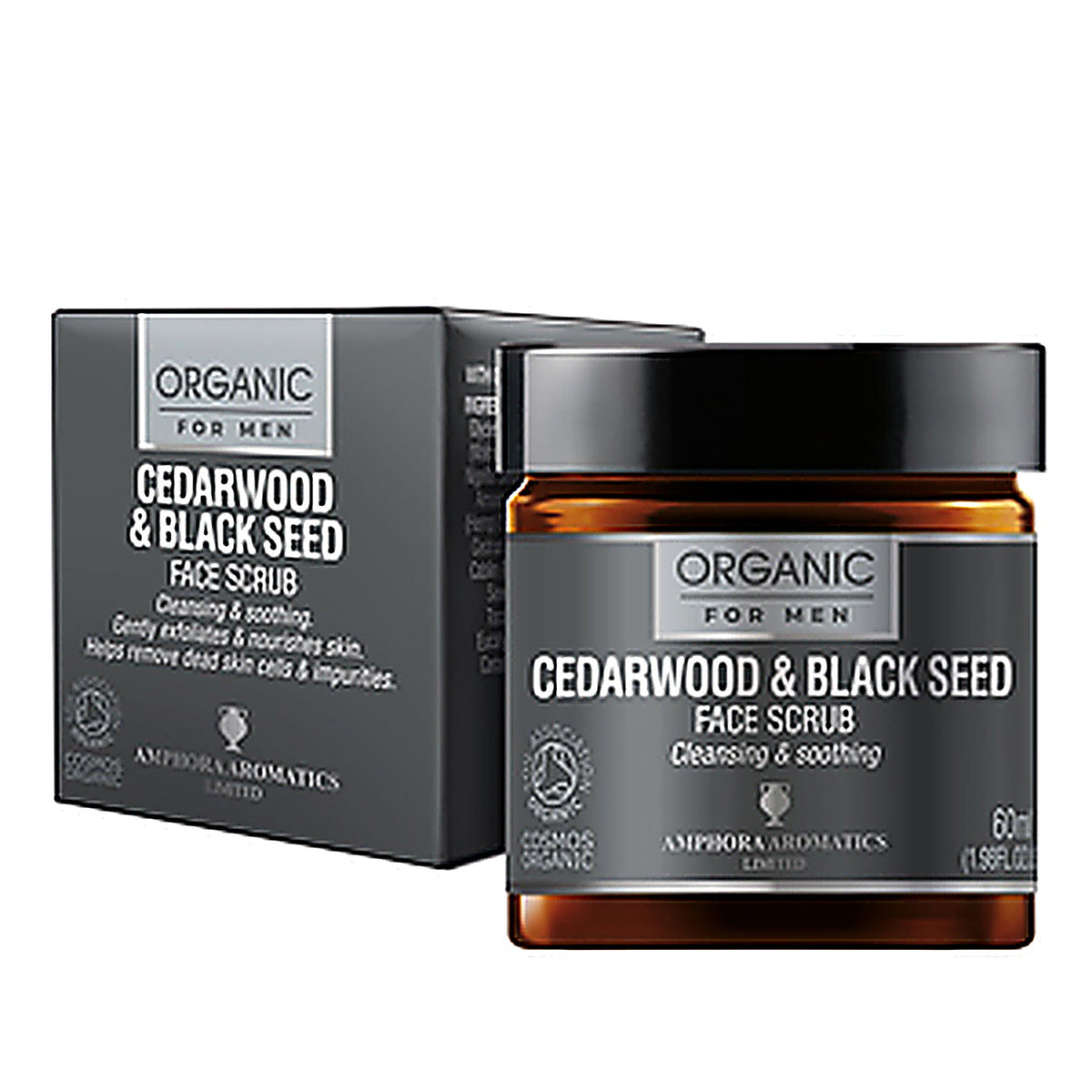 Amphora Aromatics Organic Face Scrub for Men Cedarwood & Black Seed 60ml