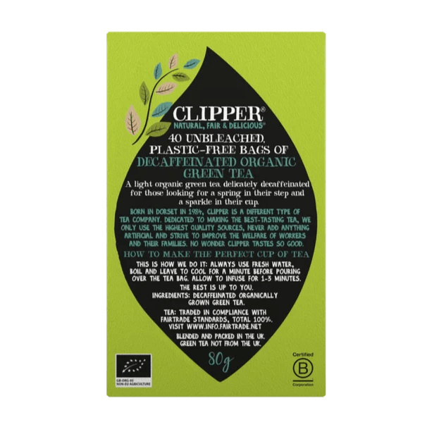 Organic Fairtrade Decaf Green Tea 40 Bags - Clipper - Green Tea - Eco Natural Products