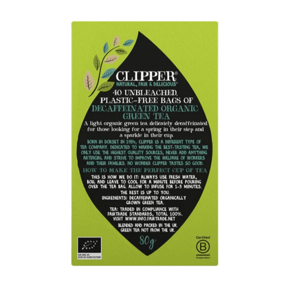 Organic Fairtrade Decaf Green Tea 40 Bags - Clipper - Green Tea - Eco Natural Products