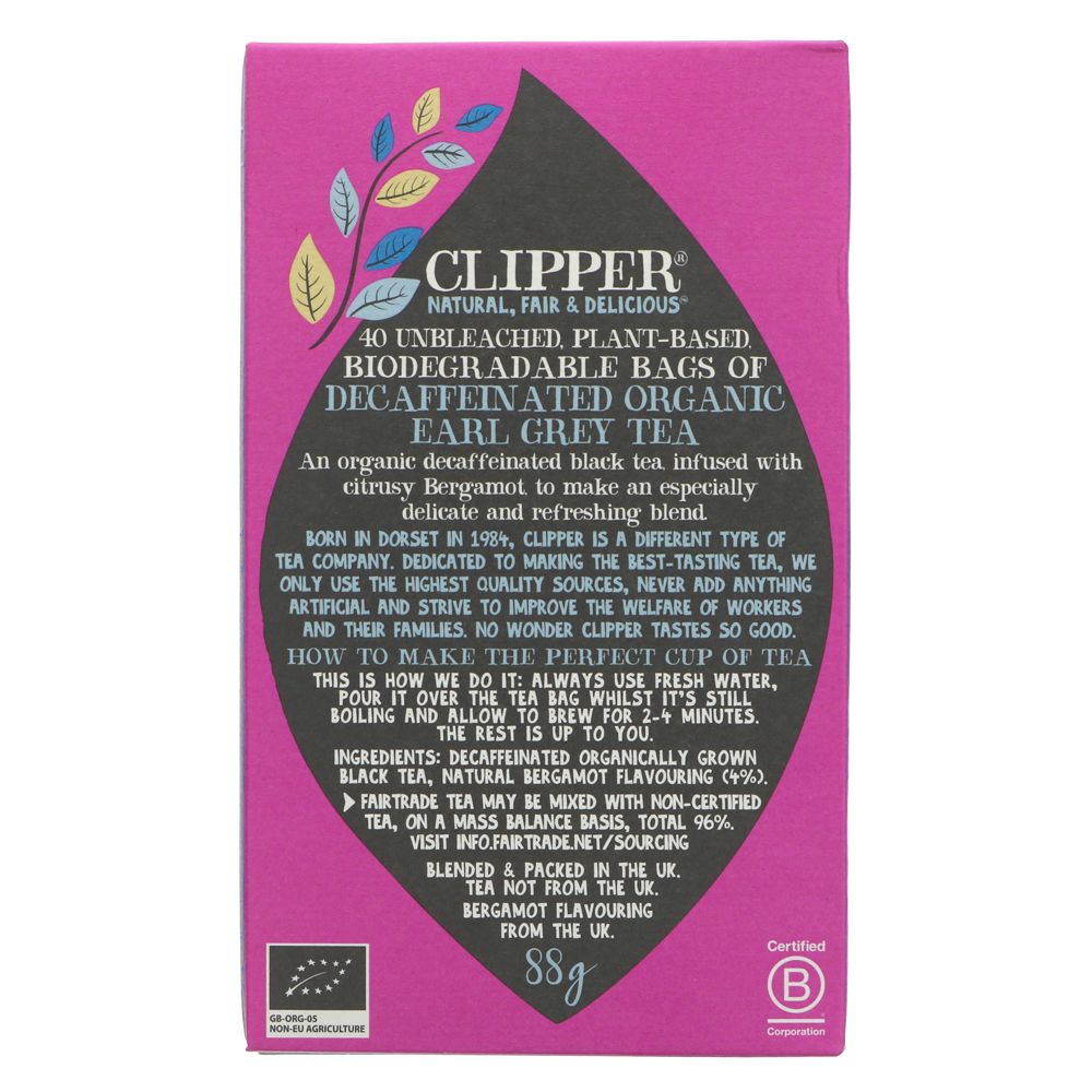 Organic Fairtrade Earl Grey Decaf Tea 40 Bags - Clipper - Black tea - Eco Natural Products