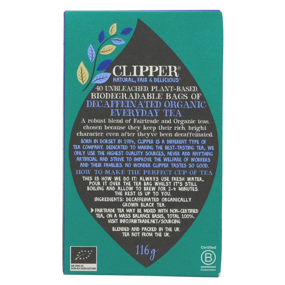 Organic Fairtrade Everyday Decaf Tea 40 Bags - Clipper - Black Tea - Eco Natural Products