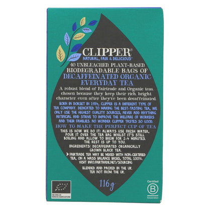 Organic Fairtrade Everyday Decaf Tea 40 Bags - Clipper - Black Tea - Eco Natural Products