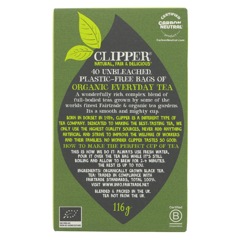 Organic Fairtrade Everyday Tea 40 Bags - Clipper - Black Tea - Eco Natural Products
