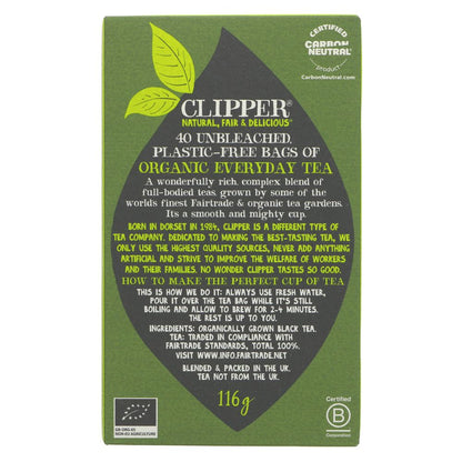 Organic Fairtrade Everyday Tea 40 Bags - Clipper - Black Tea - Eco Natural Products