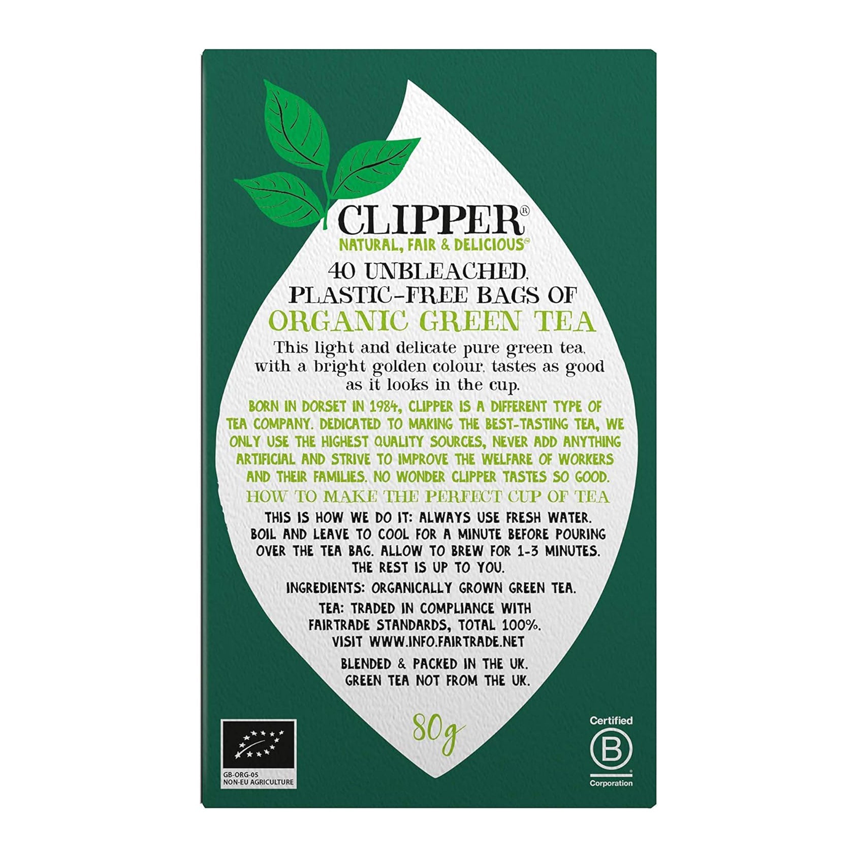 Organic Fairtrade Green Tea 40 Bags - Clipper - Green Tea - Eco Natural Products