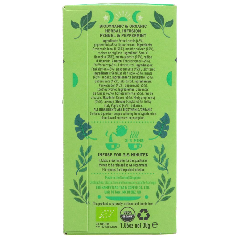 Organic Fennel& Peppermint Herbal Infusion 20 bags - Hampstead Tea - Hebal infusion - Eco Natural Products