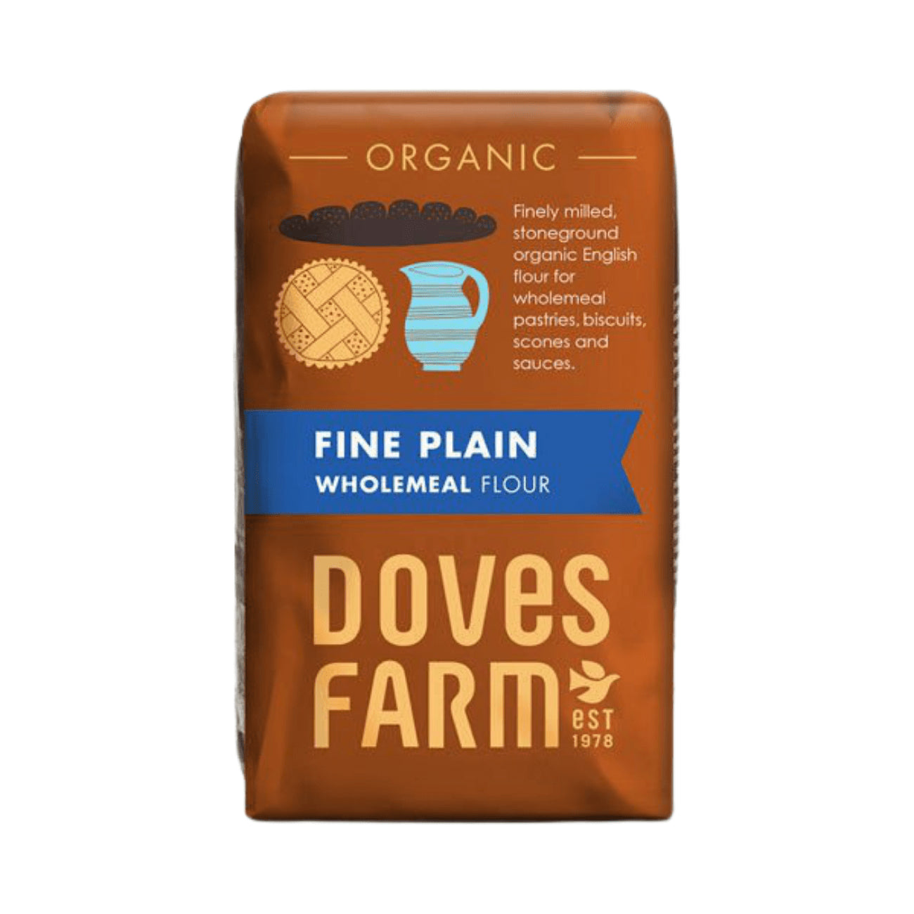 Organic Fine Plain Stoneground Wholemeal Flour 1kg BBE 05.05.2026 - Doves Farm - Flour - Doves Farm