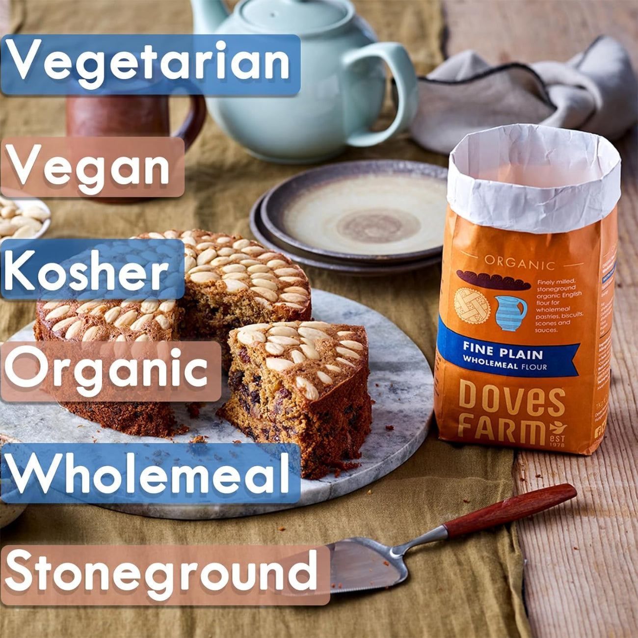 Organic Fine Plain Stoneground Wholemeal Flour 1kg BBE 05.05.2026 - Doves Farm - Flour - Doves Farm