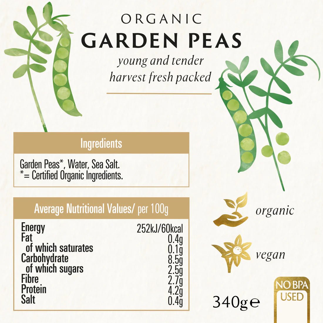 Organic Garden Peas in Can 340g - Biona - Canned & Jarred Vegetables - Eco Natural Products