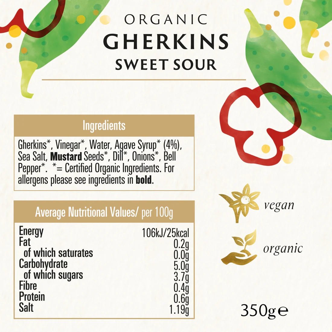 Organic Gherkins Sweet Sour Preserved Vegetables 350g - Biona - Gherkins - Eco Natural Products