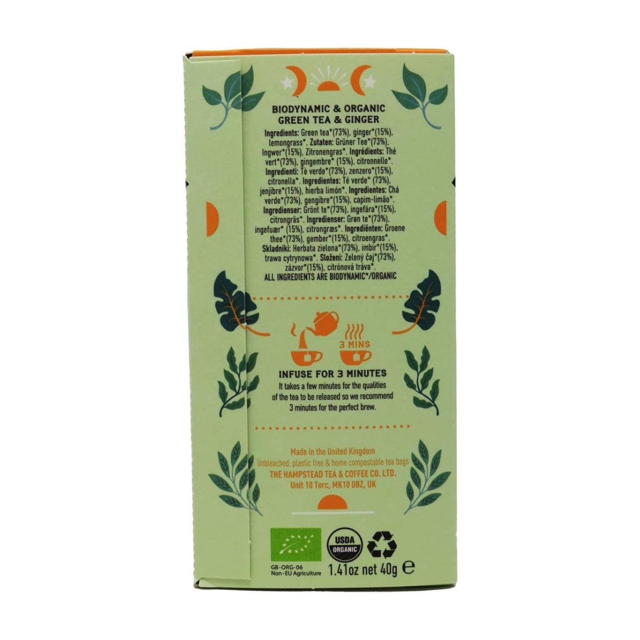 Organic Ginger & Green Tea 20 bags - Hampstead Tea - Green tea - Eco Natural Products