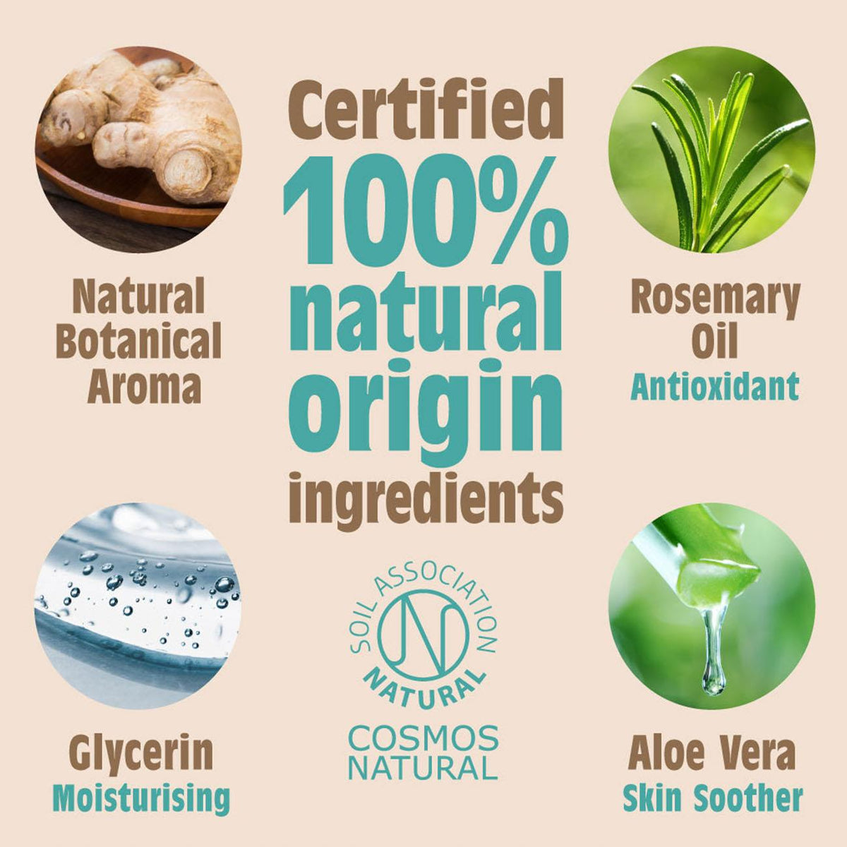 Salt of the Earth Organic Ginger & Jasmine Deodorant Spray 100ml showing it has Certified 100% Natural Origin ingredients