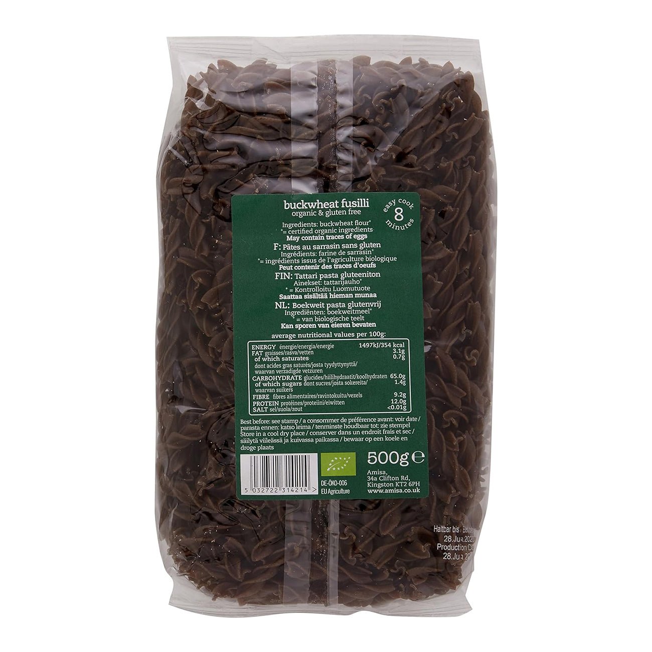 Organic Gluten Free Buckwheat Fusilli 500g - Amisa - Pasta - Eco Natural Products