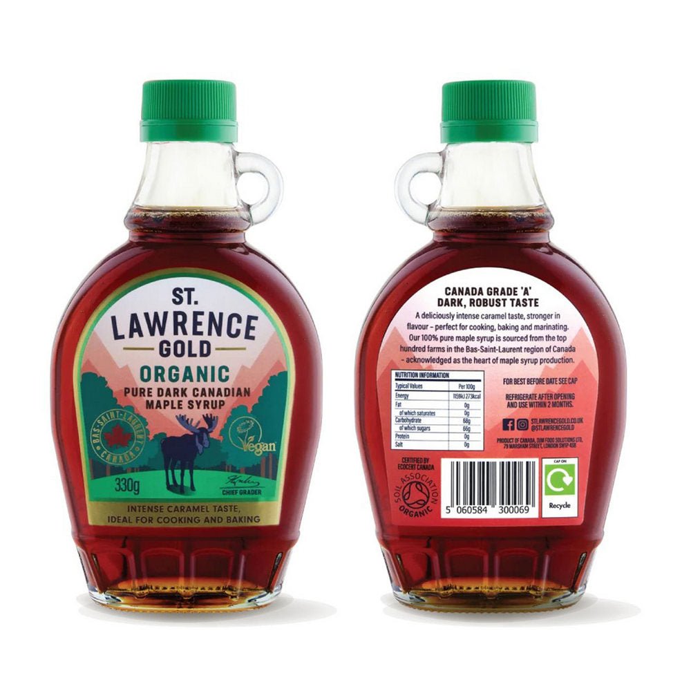 Organic Grade A Dark Colour Robust Taste Maple 330g [BLACK FRIDAY] - Eco Natural Products - St Lawrence Gold - Syrup