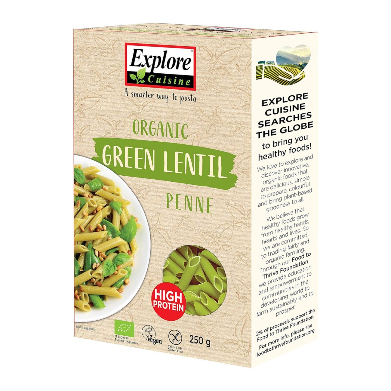 Organic Green Lentil Penne 250g - Explore Cuisine - Pasta & Noodles - Eco Natural Products