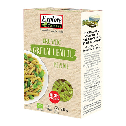 Organic Green Lentil Penne 250g - Explore Cuisine - Pasta & Noodles - Eco Natural Products