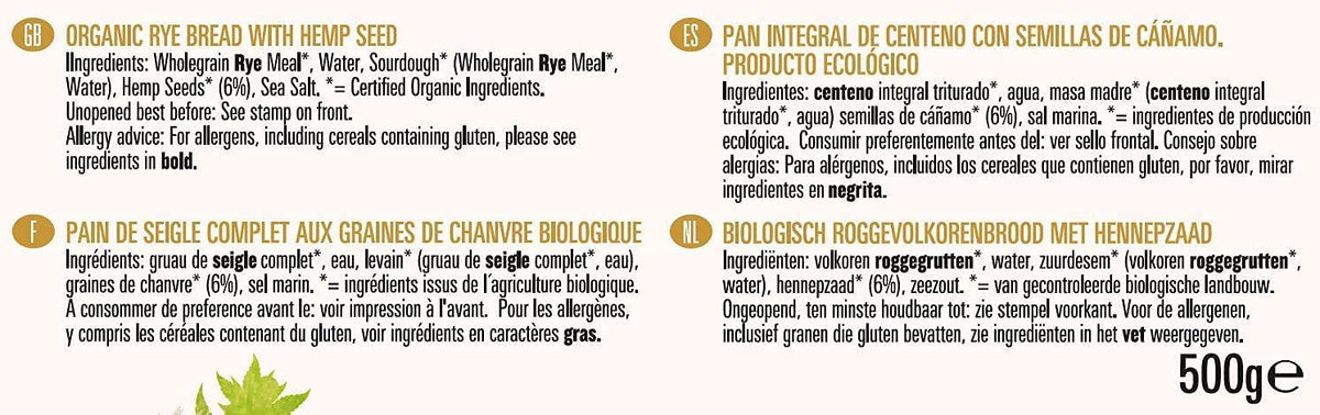 Organic Hemp seed Rye Bread 500g - Biona - Rye Bread - Eco Natural Products