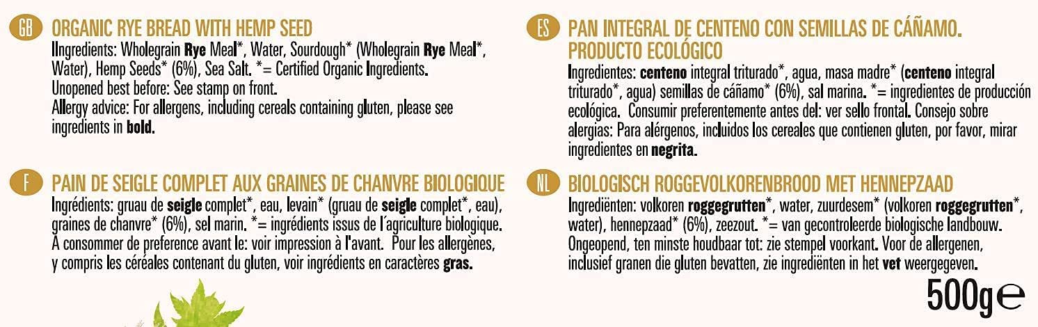 Organic Hemp seed Rye Bread 500g - Biona - Rye Bread - Eco Natural Products