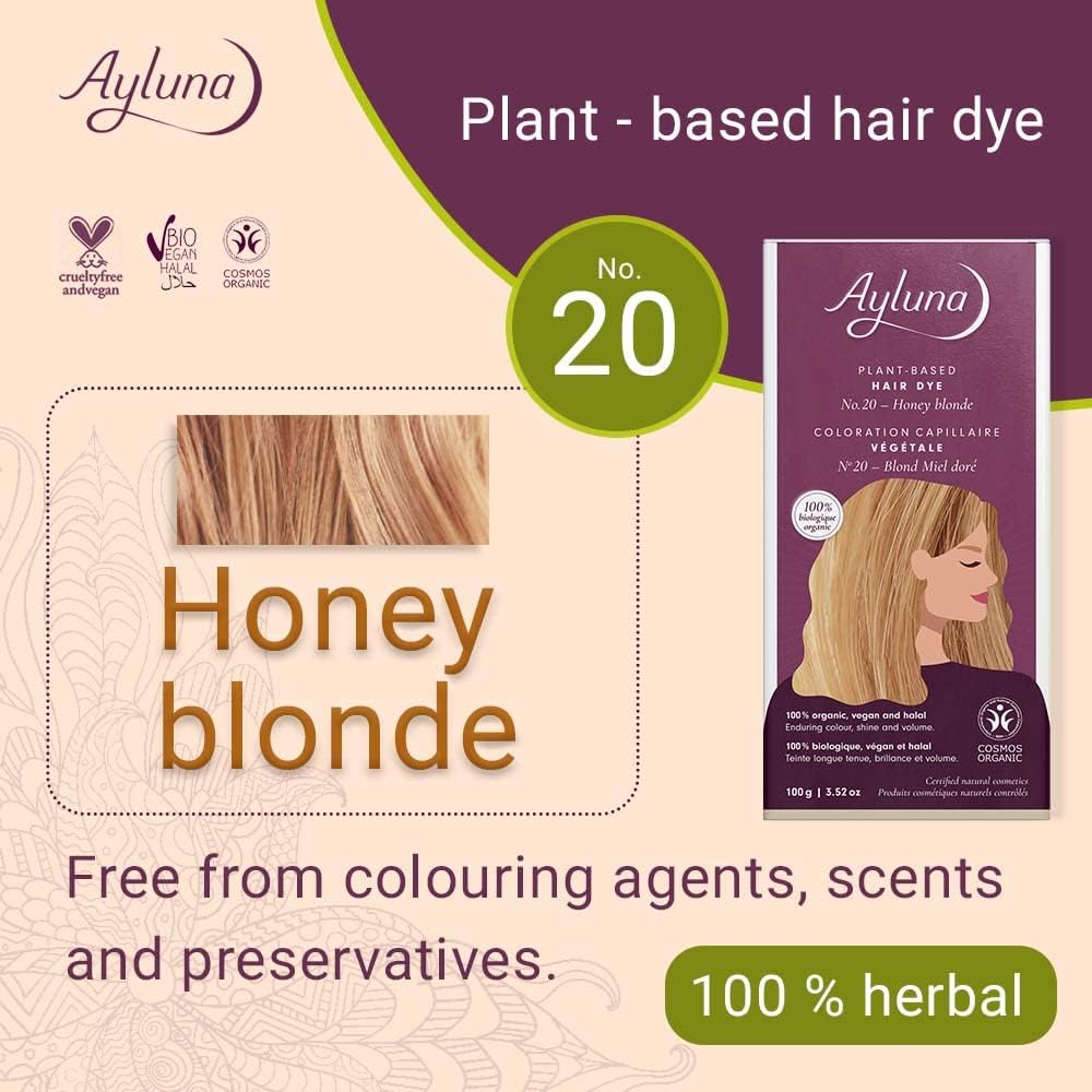 Organic Honey Blonde No. 20 Plant - Based Hair Colour 100g - Ayluna - Hair Color - Eco Natural Products