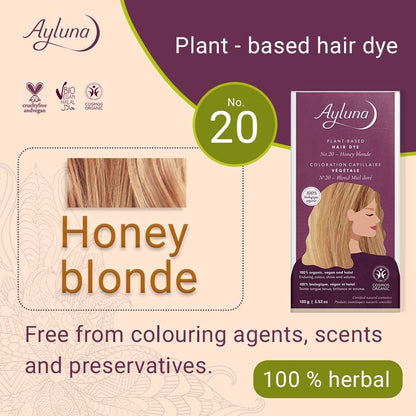 Organic Honey Blonde No. 20 Plant - Based Hair Colour 100g - Ayluna - Hair Color - Eco Natural Products