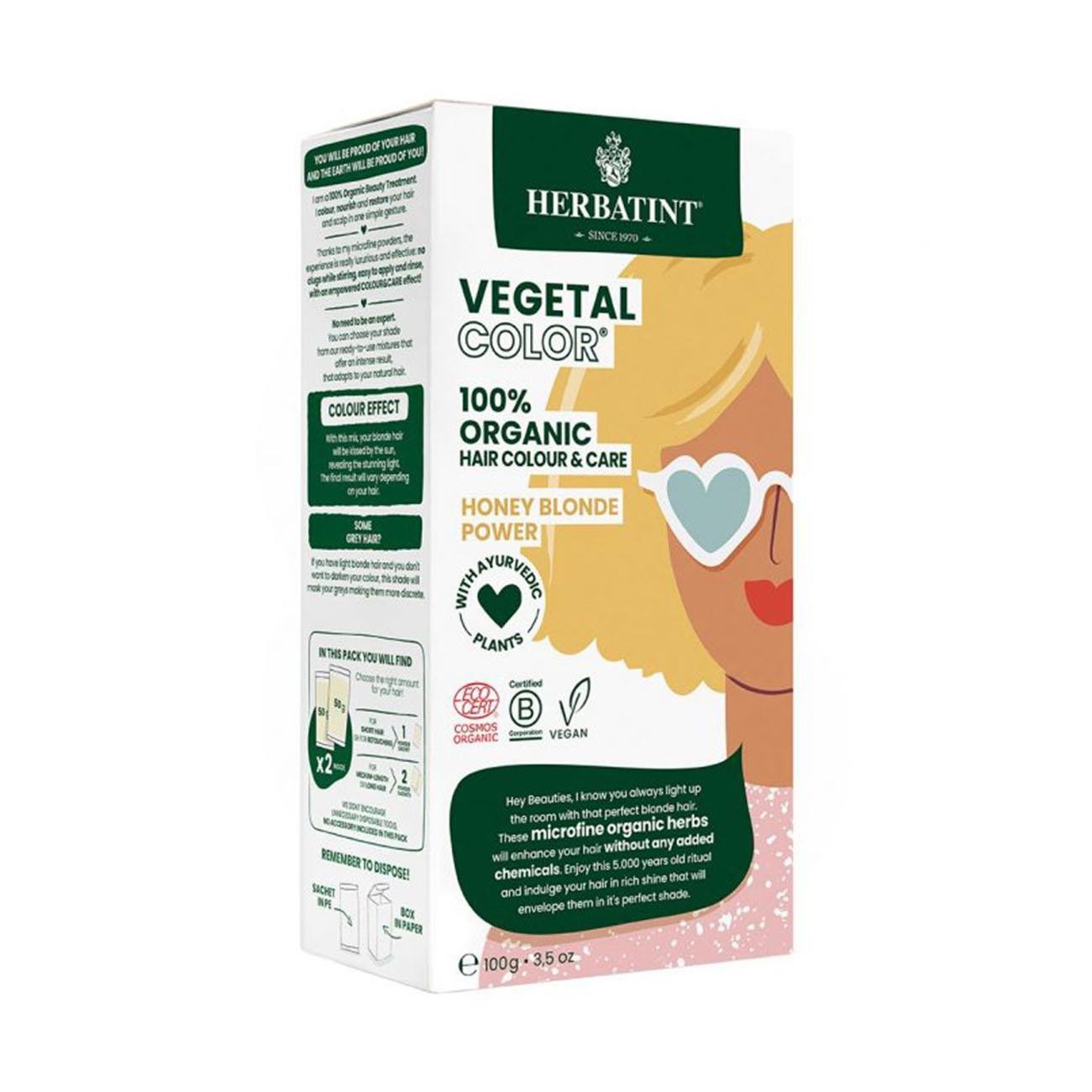 Organic Honey Blonde Power Vegetal Colour 100g - Herbatint - Vegetal color - Eco Natural Products