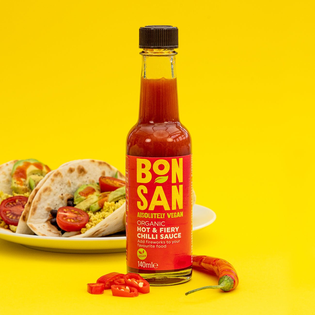 Organic Hot & Fiery Chilli Vegan Sauce 140ml - Eco Natural Products - Bonsan - Sauce