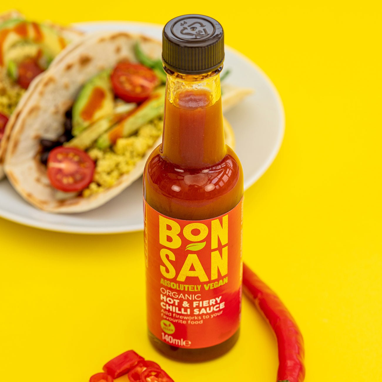 Organic Hot & Fiery Chilli Vegan Sauce 140ml - Eco Natural Products - Bonsan - Sauce