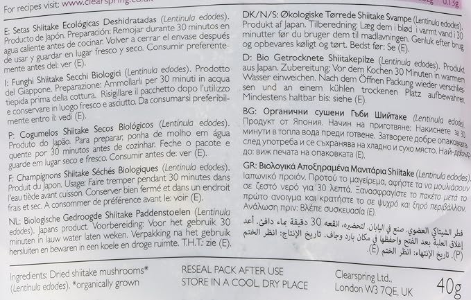 Organic Japanese Dried Shiitake Mushrooms 40g - Clearspring - Sushi Ginger - Eco Natural Products