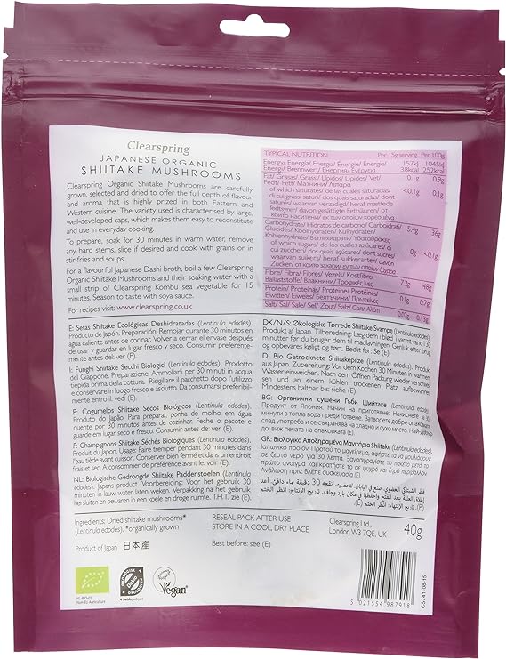 Organic Japanese Dried Shiitake Mushrooms 40g - Clearspring - Sushi Ginger - Eco Natural Products