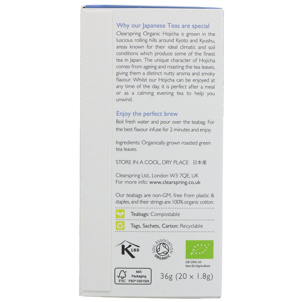 Organic Japanese Hojicha Roasted Green Tea 20 Bags - Clearspring - Green Tea - Eco Natural Products