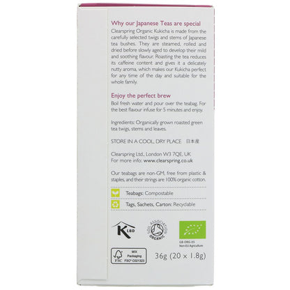 Organic Japanese Kukicha Roasted Twig Tea 20 Bags - Clearspring - Green Tea - Eco Natural Products