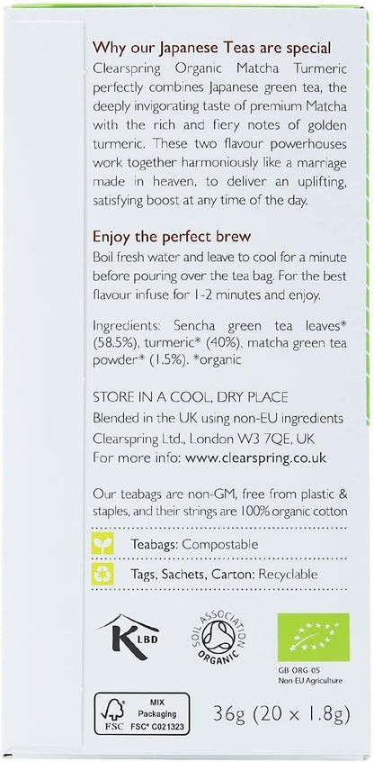 Organic Japanese Matcha Turmeric Green Tea 20 Bags - Clearspring - Matcha - Eco Natural Products