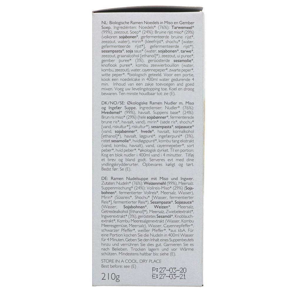 Organic Japanese Miso Ramen Noodles with Miso Ginger Soup 2x105g - Clearspring - Ramen - Eco Natural Products