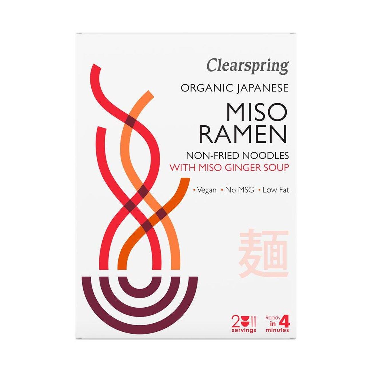 Organic Japanese Miso Ramen Noodles with Miso Ginger Soup 2x105g [BLACK FRIDAY] - Eco Natural Products - Clearspring - Ramen