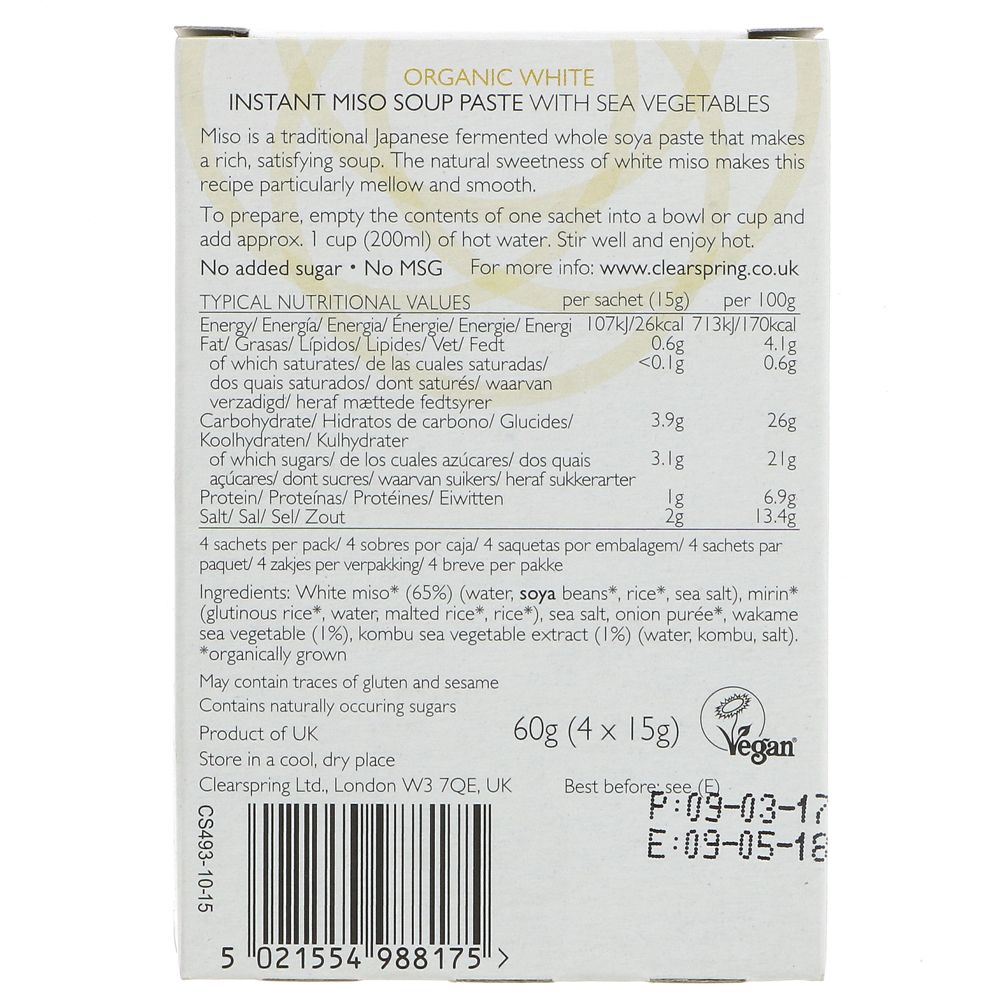 Organic Japanese White Miso Soup Paste 60g - Clearspring - Instant Miso Soup - Eco Natural Products