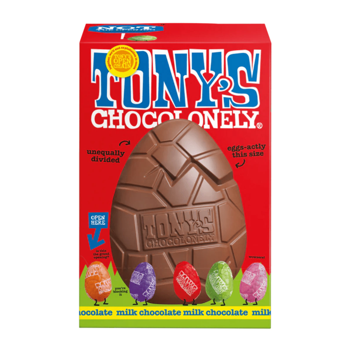 Tony's chocolonely Large Hollow Milk Easter Egg & Mini Eggs 242g front packaging