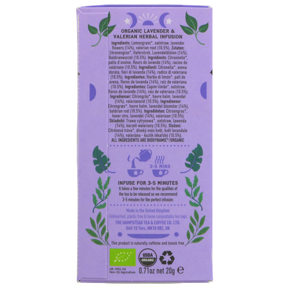 Organic Lavender & Valerian Herbal Infusion 20 bags - Hampstead Tea - Hebal infusion - Eco Natural Products