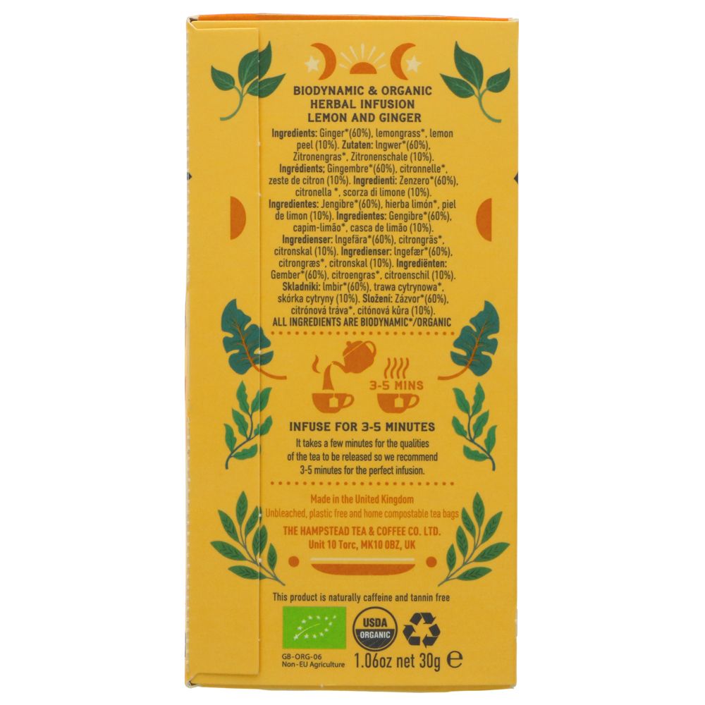 Organic Lemon & Ginger Herbal Infusion 20 bags - Hampstead Tea - Hebal infusion - Eco Natural Products