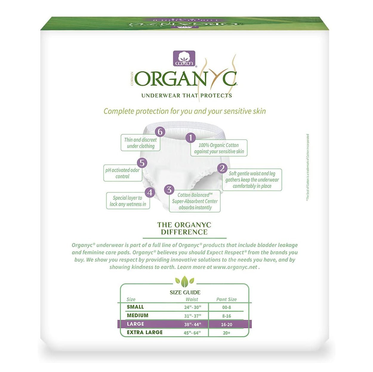 Organic Light Incontinence Underwear L 12 Pack - Organyc - Incontinence underwear - Eco Natural Products