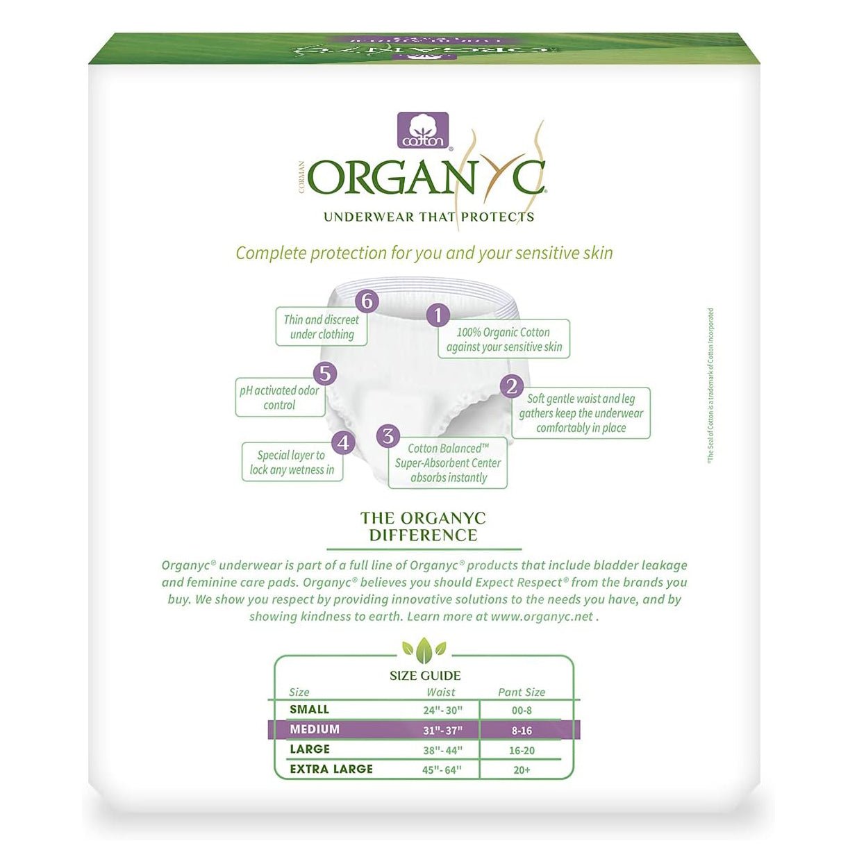 Organic Light Incontinence Underwear M 14 Pack - Organyc - Incontinence underwear - Eco Natural Products