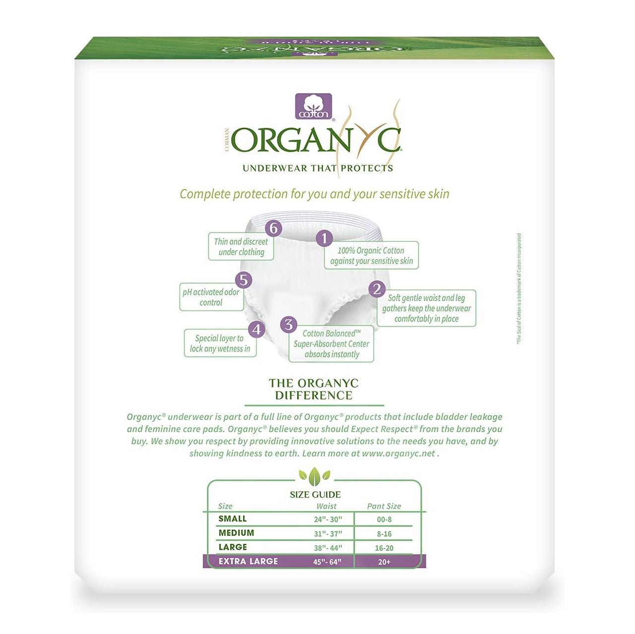 Organic Light Incontinence Underwear XL 12 Pack - Organyc - Incontinence underwear - Eco Natural Products