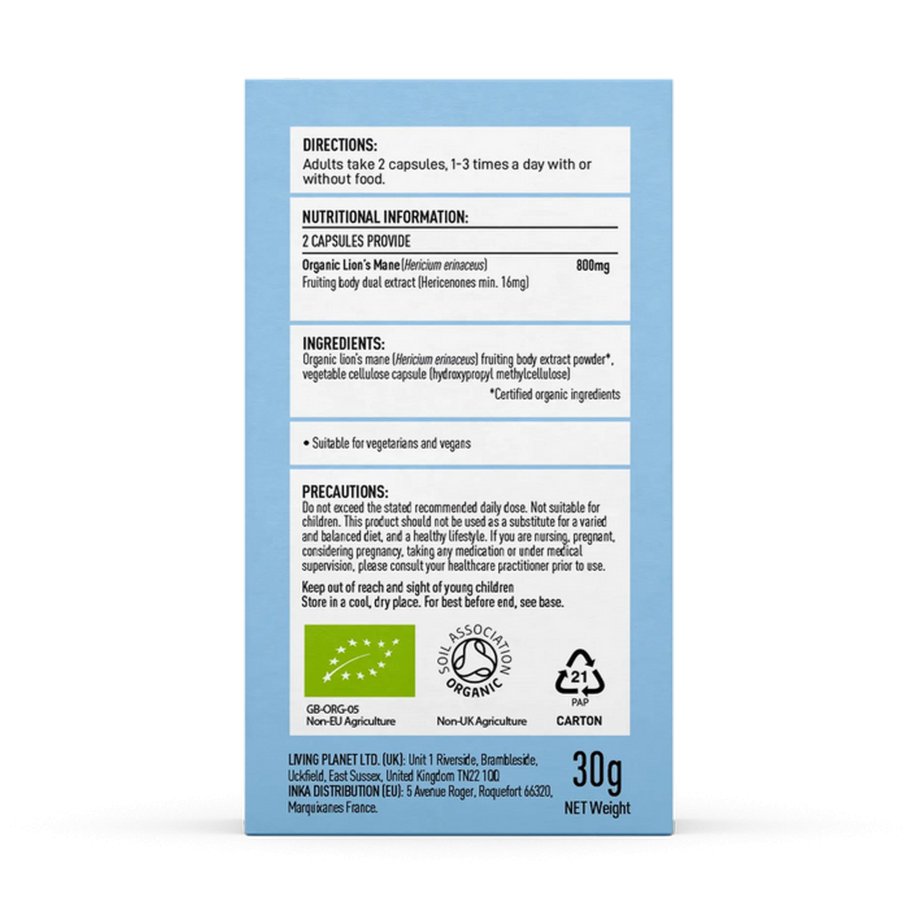 Organic Lion's Mane 60 Caps - Mushrooms 4 Life - Food Supplement - Eco Natural Products