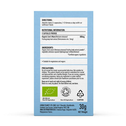 Organic Lion's Mane 60 Caps - Mushrooms 4 Life - Food Supplement - Eco Natural Products